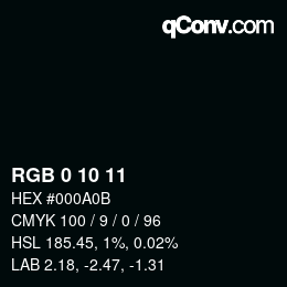 颜色代码: RGB 0 10 11 | qconv.com