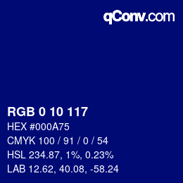 Color code: RGB 0 10 117 | qconv.com