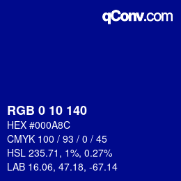 カラーコード: RGB 0 10 140 | qconv.com