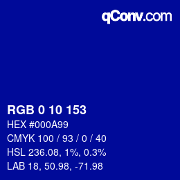 Color code: RGB 0 10 153 | qconv.com