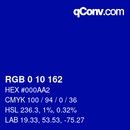 Color code: RGB 0 10 162 | qconv.com