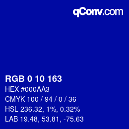 Color code: RGB 0 10 163 | qconv.com