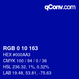 Color code: RGB 0 10 163 | qconv.com