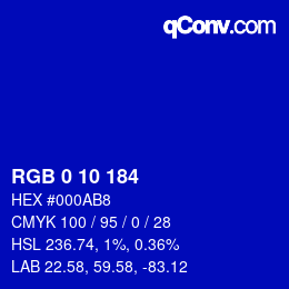 Color code: RGB 0 10 184 | qconv.com