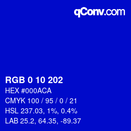 Color code: RGB 0 10 202 | qconv.com