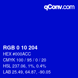 颜色代码: RGB 0 10 204 | qconv.com