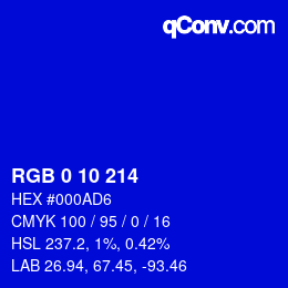 Color code: RGB 0 10 214 | qconv.com