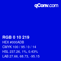 Color code: RGB 0 10 219 | qconv.com