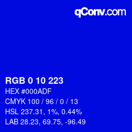 Color code: RGB 0 10 223 | qconv.com
