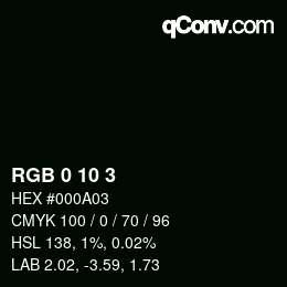 Color code: RGB 0 10 3 | qconv.com