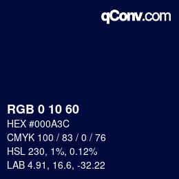 颜色代码: RGB 0 10 60 | qconv.com