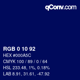 Color code: RGB 0 10 92 | qconv.com