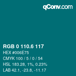 カラーコード: RGB 0 110.6 117 | qconv.com