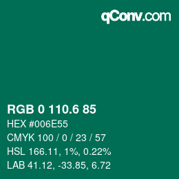 カラーコード: RGB 0 110.6 85 | qconv.com