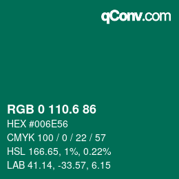 カラーコード: RGB 0 110.6 86 | qconv.com