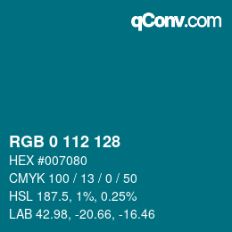 Color code: RGB 0 112 128 | qconv.com