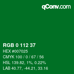 颜色代码: RGB 0 112 37 | qconv.com