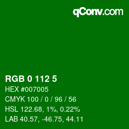 Farbcode: RGB 0 112 5 | qconv.com