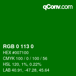 Color code: RGB 0 113 0 | qconv.com