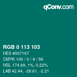 Color code: RGB 0 113 103 | qconv.com