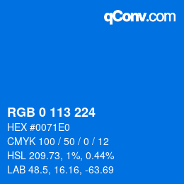 颜色代码: RGB 0 113 224 | qconv.com