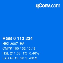 Color code: RGB 0 113 234 | qconv.com