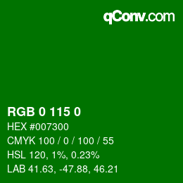 Color code: RGB 0 115 0 | qconv.com