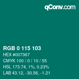 カラーコード: RGB 0 115 103 | qconv.com