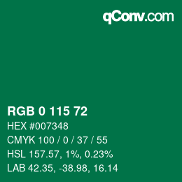 Color code: RGB 0 115 72 | qconv.com