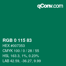 Color code: RGB 0 115 83 | qconv.com