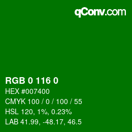 Color code: RGB 0 116 0 | qconv.com