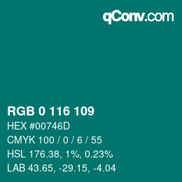 カラーコード: RGB 0 116 109 | qconv.com