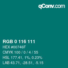 Código de color: RGB 0 116 111 | qconv.com