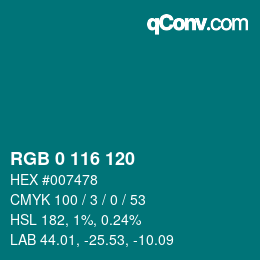 Color code: RGB 0 116 120 | qconv.com