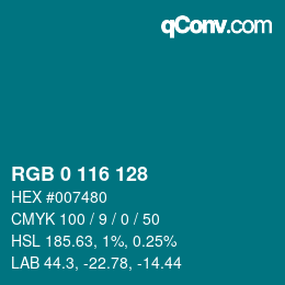 颜色代码: RGB 0 116 128 | qconv.com