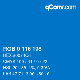 颜色代码: RGB 0 116 198 | qconv.com