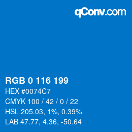 颜色代码: RGB 0 116 199 | qconv.com