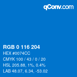 Farbcode: RGB 0 116 204 | qconv.com
