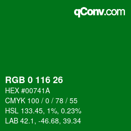Farbcode: RGB 0 116 26 | qconv.com