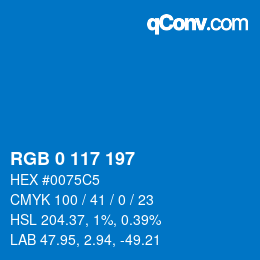 Color code: RGB 0 117 197 | qconv.com