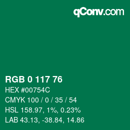 Color code: RGB 0 117 76 | qconv.com