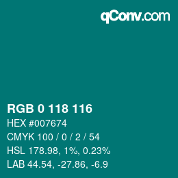 Farbcode: RGB 0 118 116 | qconv.com