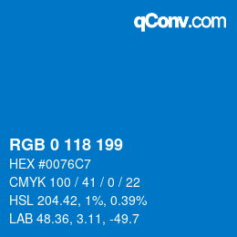 Color code: RGB 0 118 199 | qconv.com