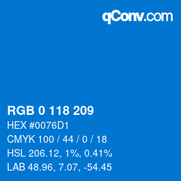 カラーコード: RGB 0 118 209 | qconv.com