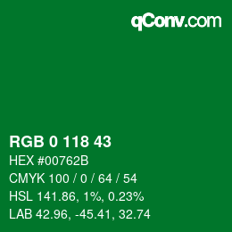 Color code: RGB 0 118 43 | qconv.com