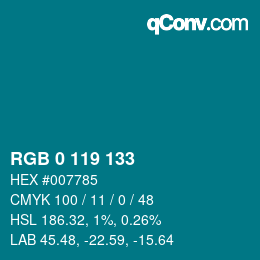 颜色代码: RGB 0 119 133 | qconv.com