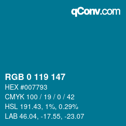 Color code: RGB 0 119 147 | qconv.com