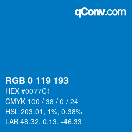 Color code: RGB 0 119 193 | qconv.com