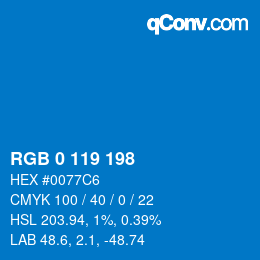 Color code: RGB 0 119 198 | qconv.com