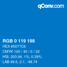 カラーコード: RGB 0 119 198 | qconv.com